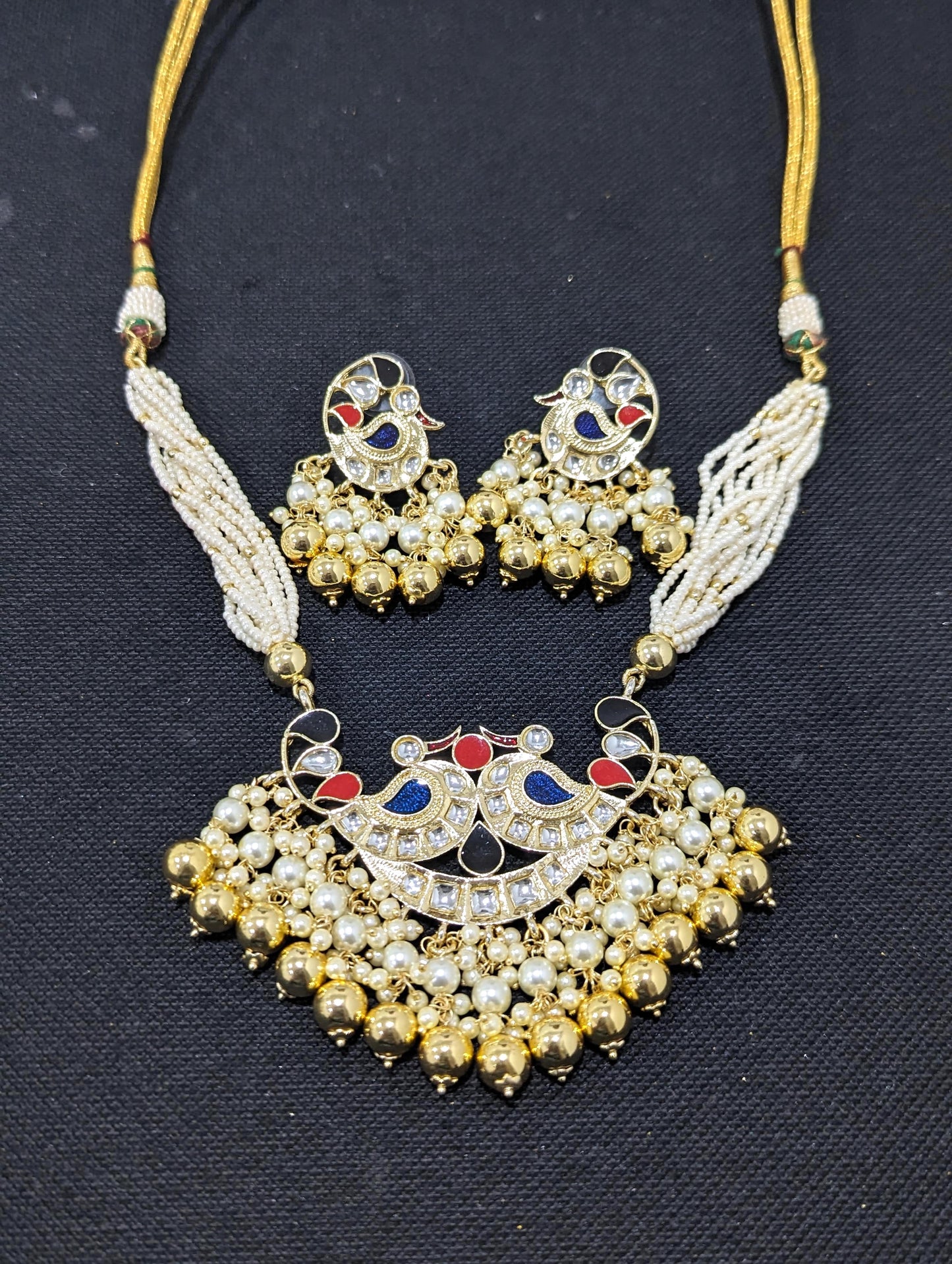 Peacock design Kundan Choker Necklace and Earrings set