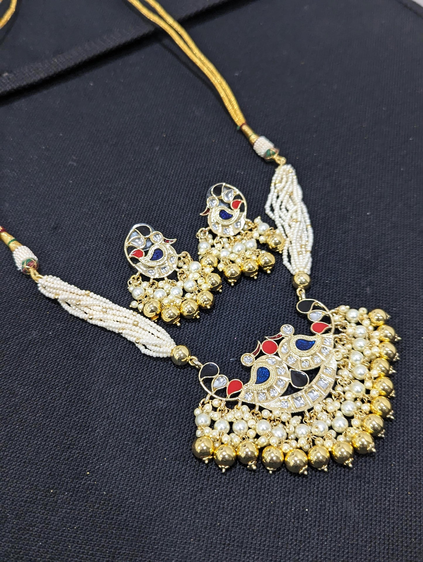 Peacock design Kundan Choker Necklace and Earrings set