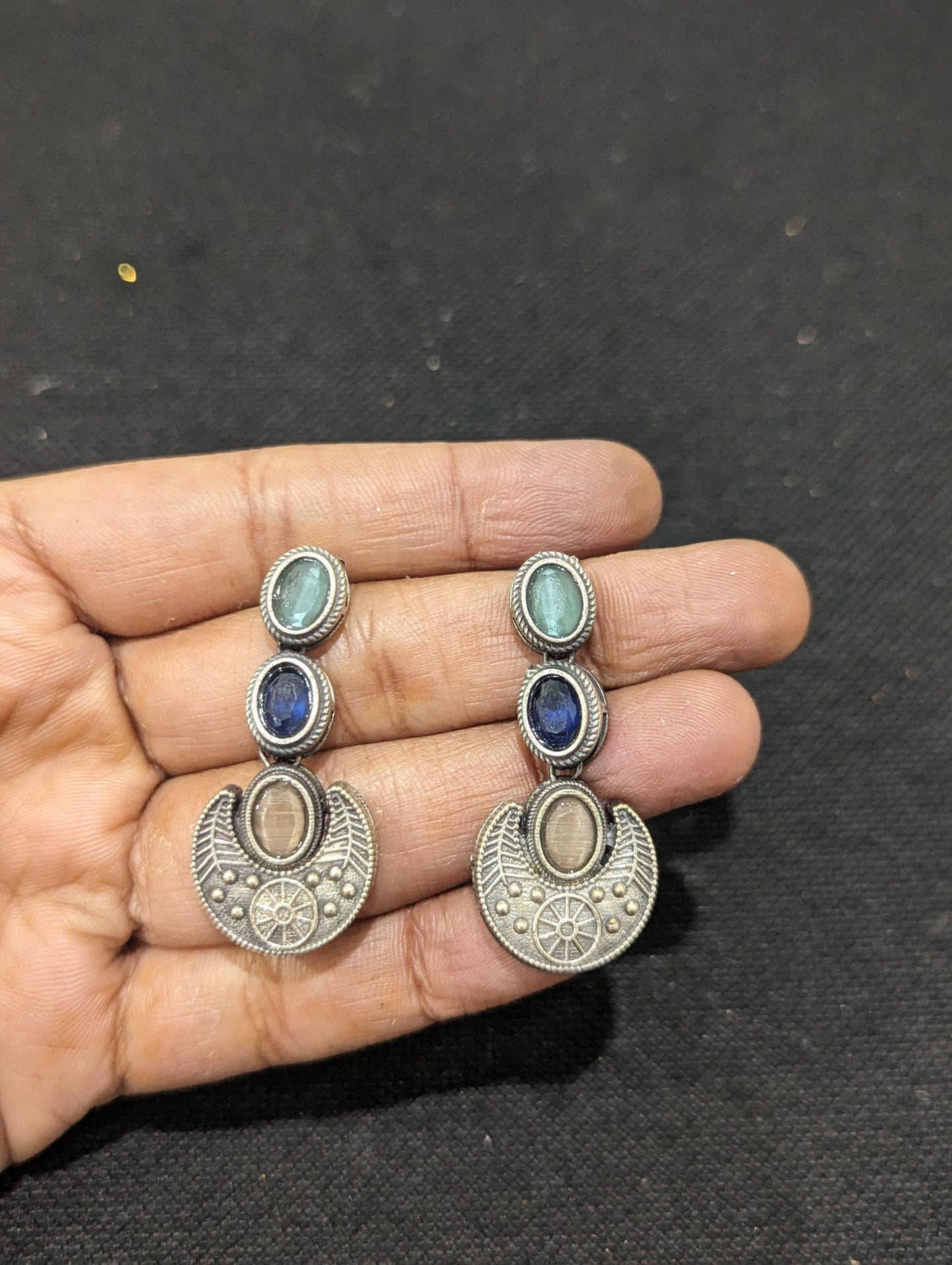 Oxidized silver Dual line Choker Necklace Set