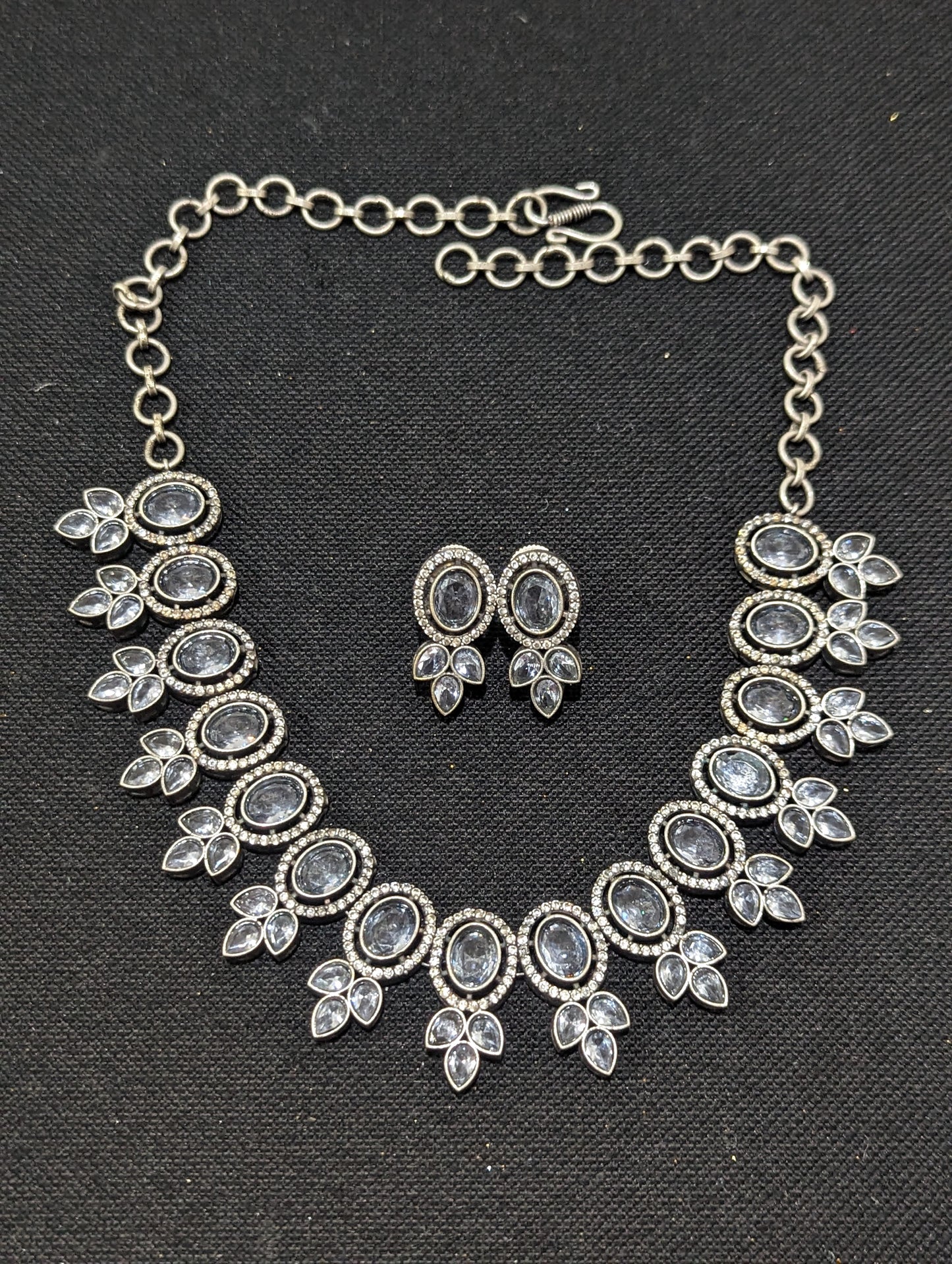 Oxidized silver CZ Choker Necklace Set
