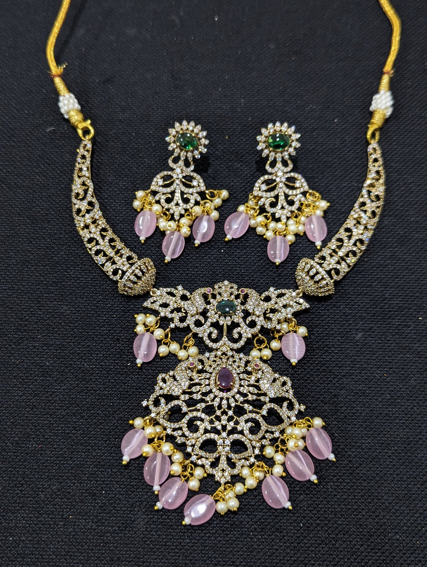 Pastel pink Adigai style Choker Necklace and Earrings set