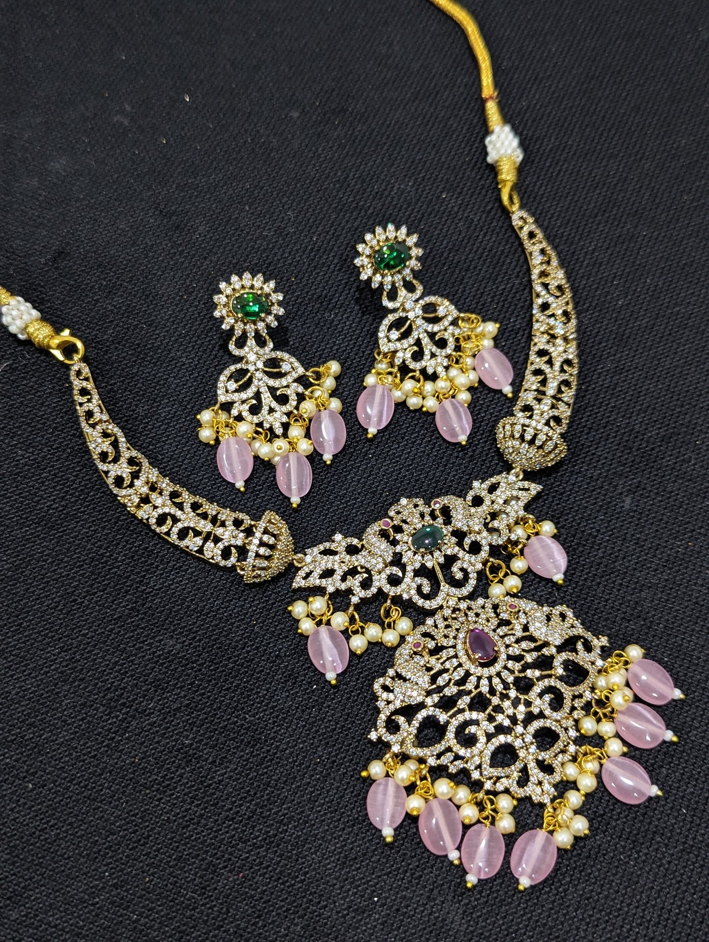 Pastel pink Adigai style Choker Necklace and Earrings set