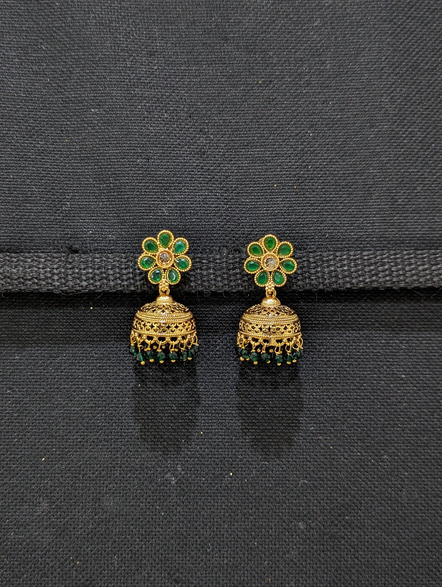 Gold plated Polki Flower Jhumka Earrings