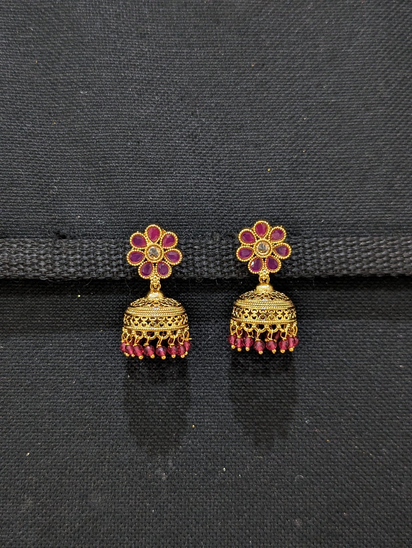Gold plated Polki Flower Jhumka Earrings