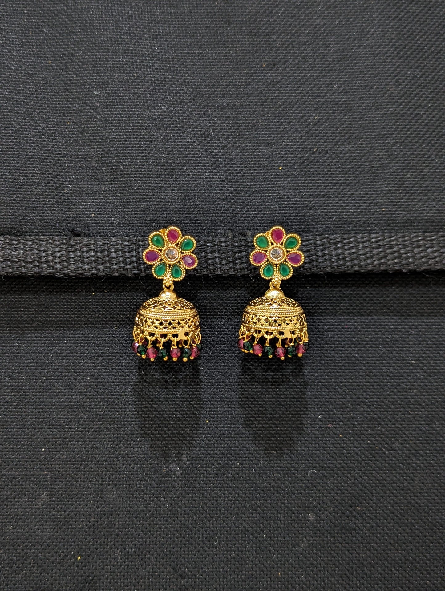 Gold plated Polki Flower Jhumka Earrings