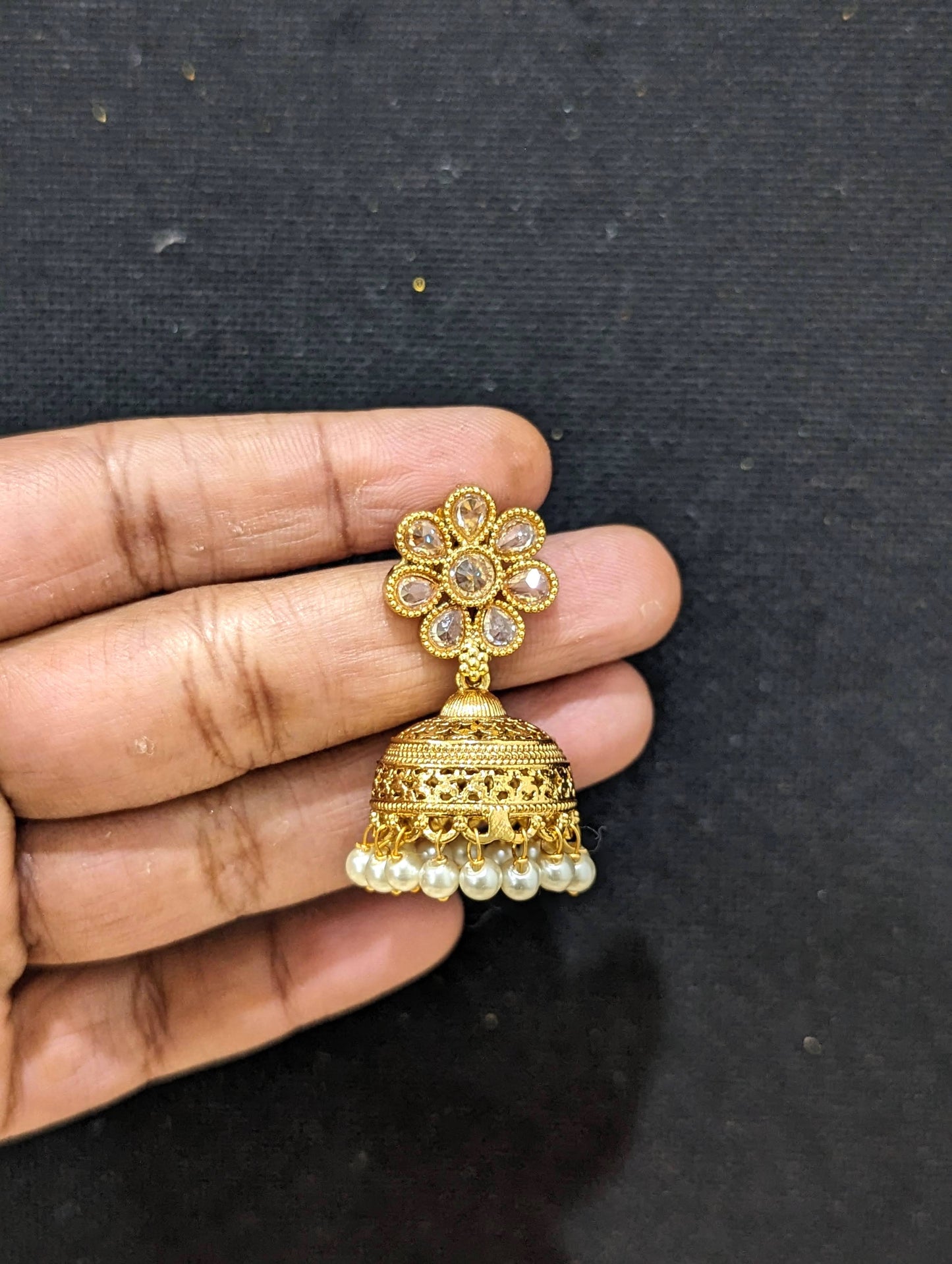 Gold plated Polki Flower Jhumka Earrings