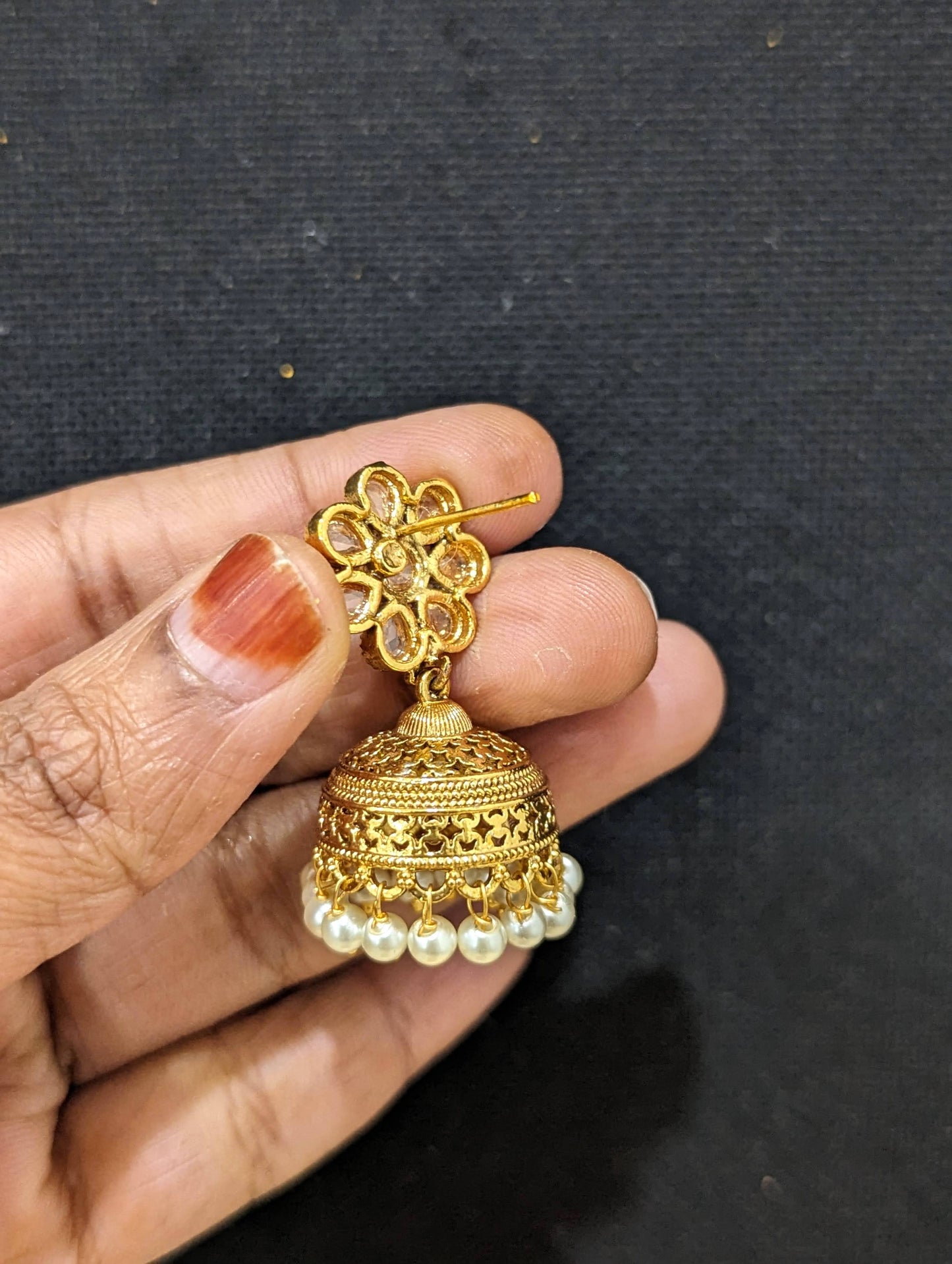 Gold plated Polki Flower Jhumka Earrings