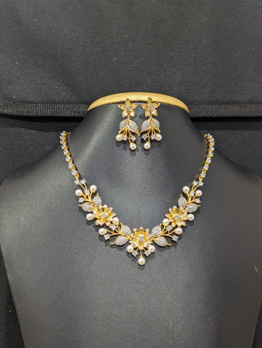Designer CZ Pearl choker necklace and Earrings set