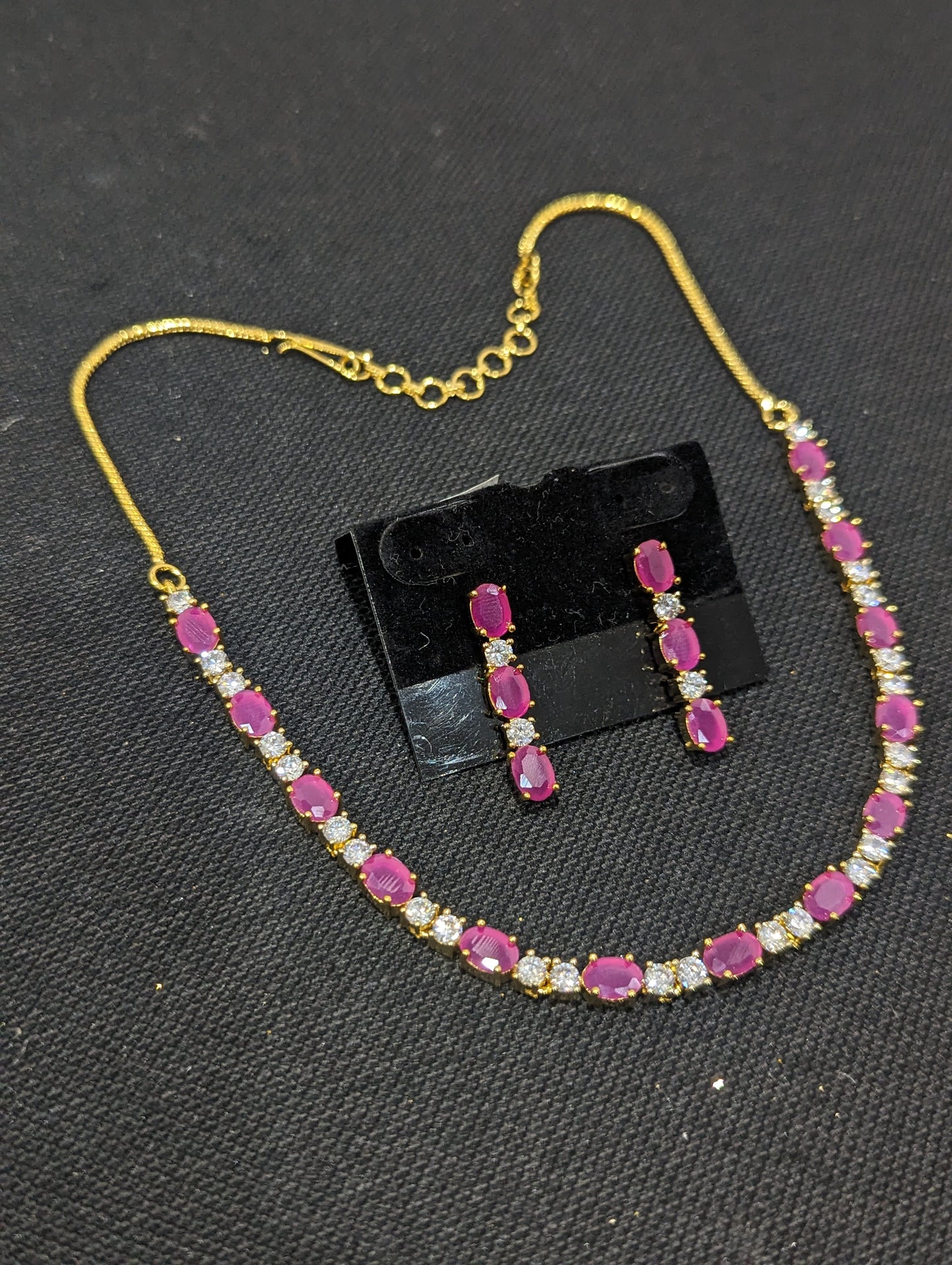 Simple CZ Choker necklace and Earrings set
