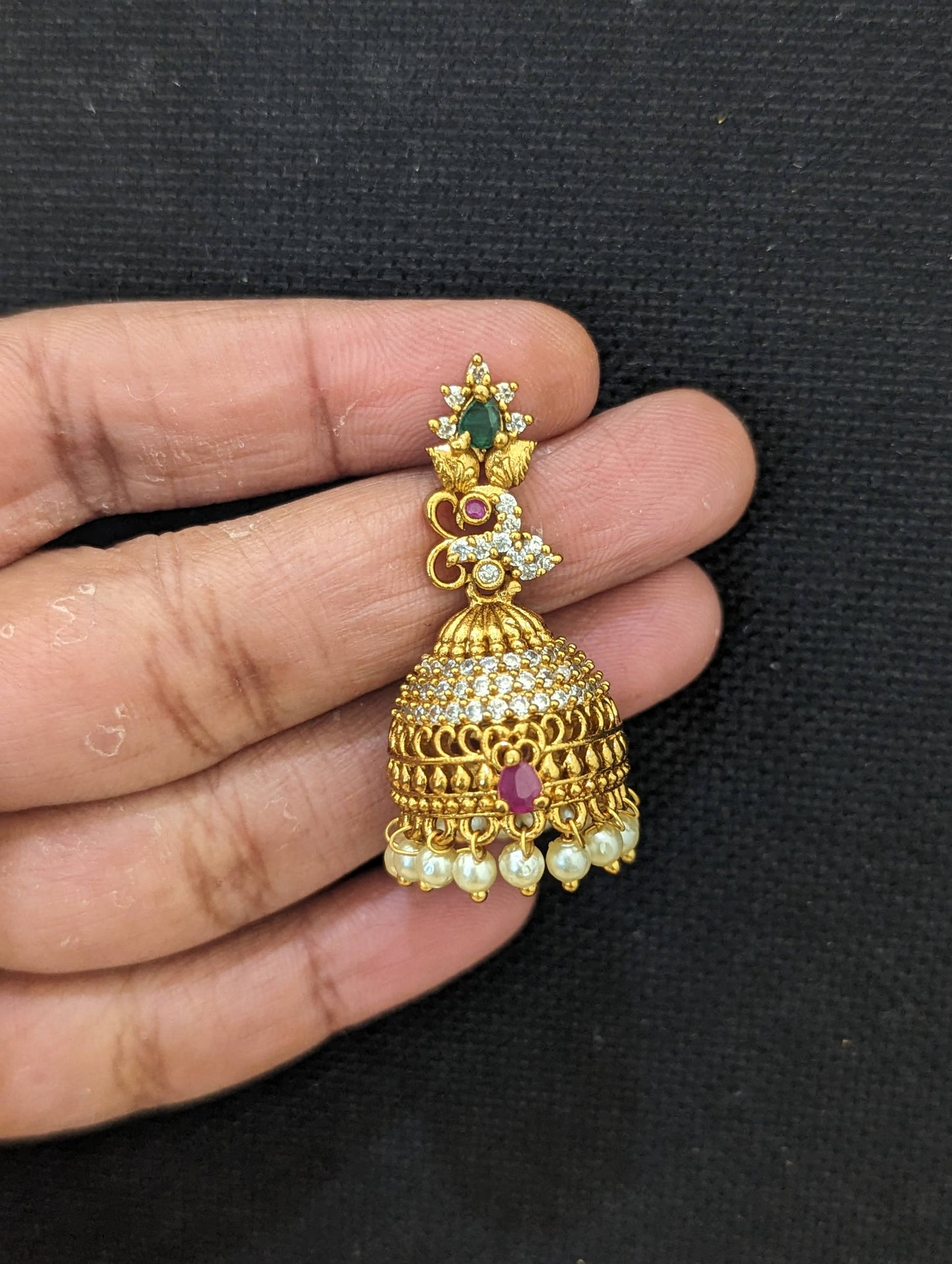 Antique Gold plated CZ Jhumka Earrings