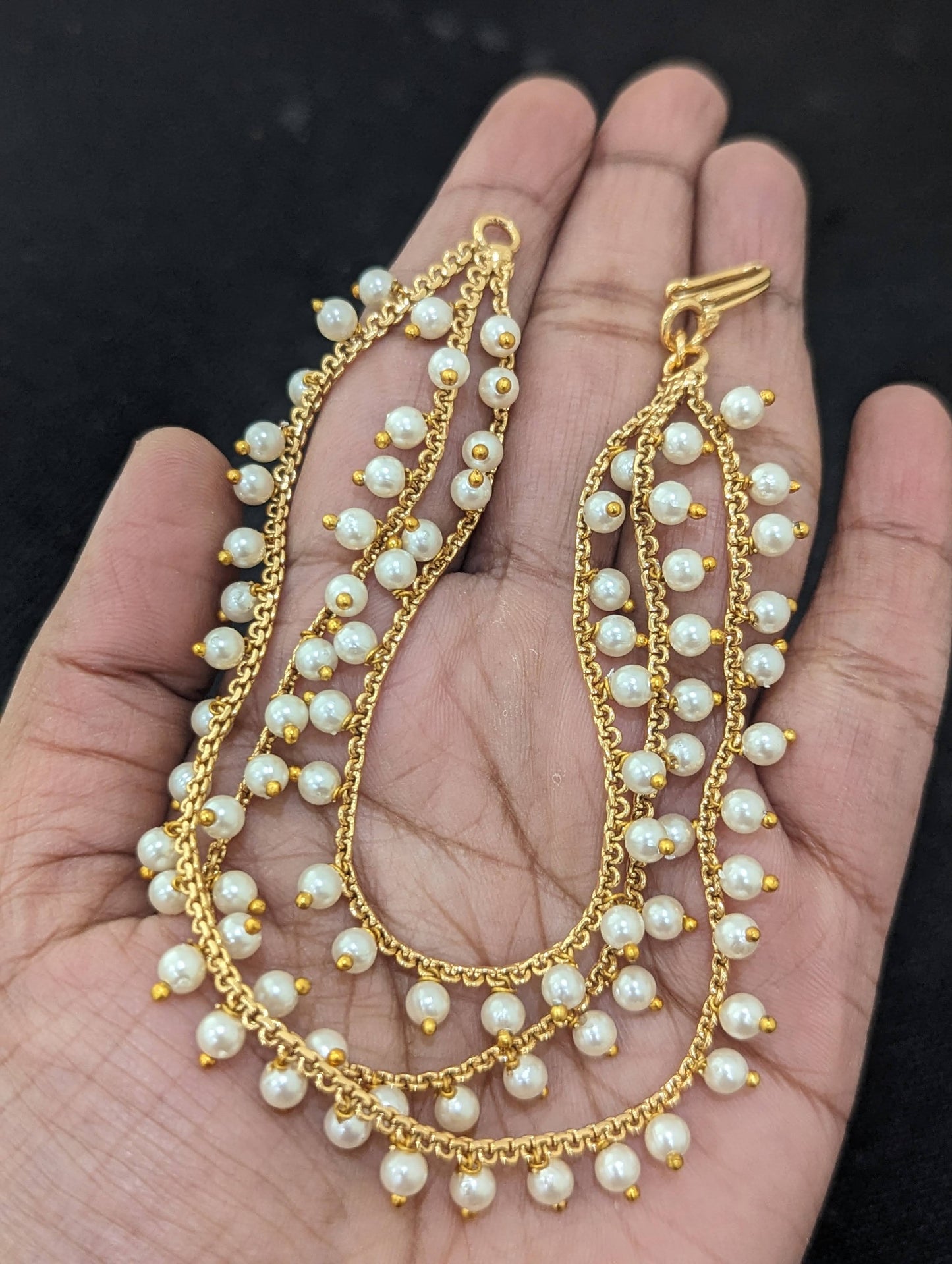 Pearl dangle Triple layer Earrings chain / Maatal / Kaan Chain