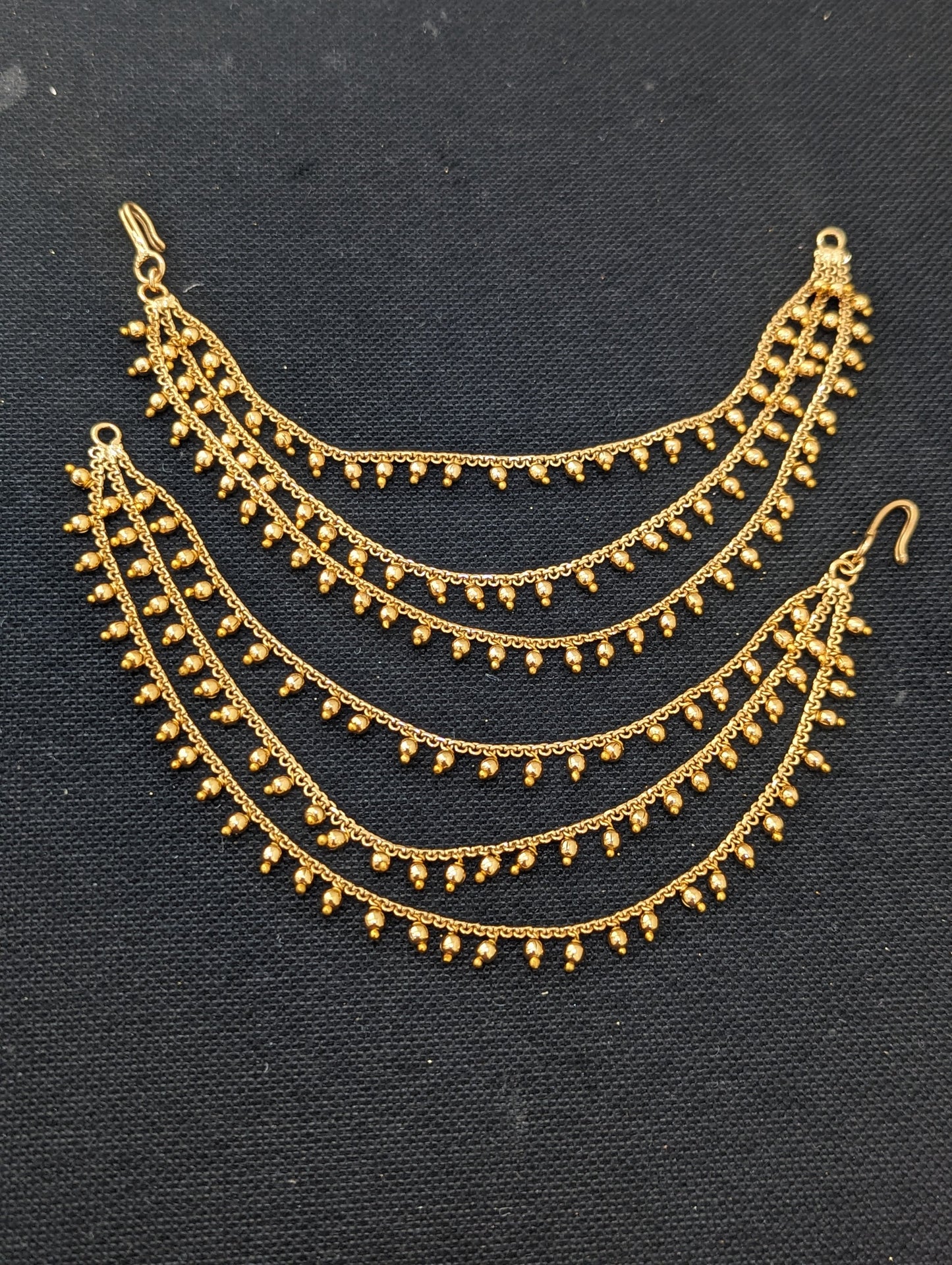 Gold bead dangle Triple layer Earrings chain / Maatal / Kaan Chain
