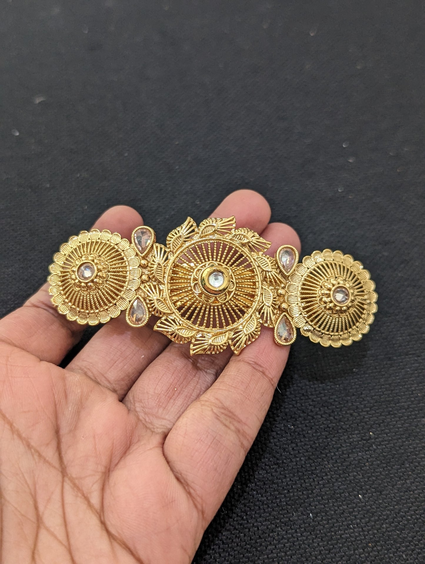 Polki stone gold plated hair clip - Design 4