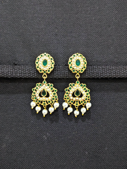 Pearl dangle CZ Chandbali earrings