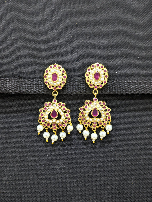 Pearl dangle CZ Chandbali earrings