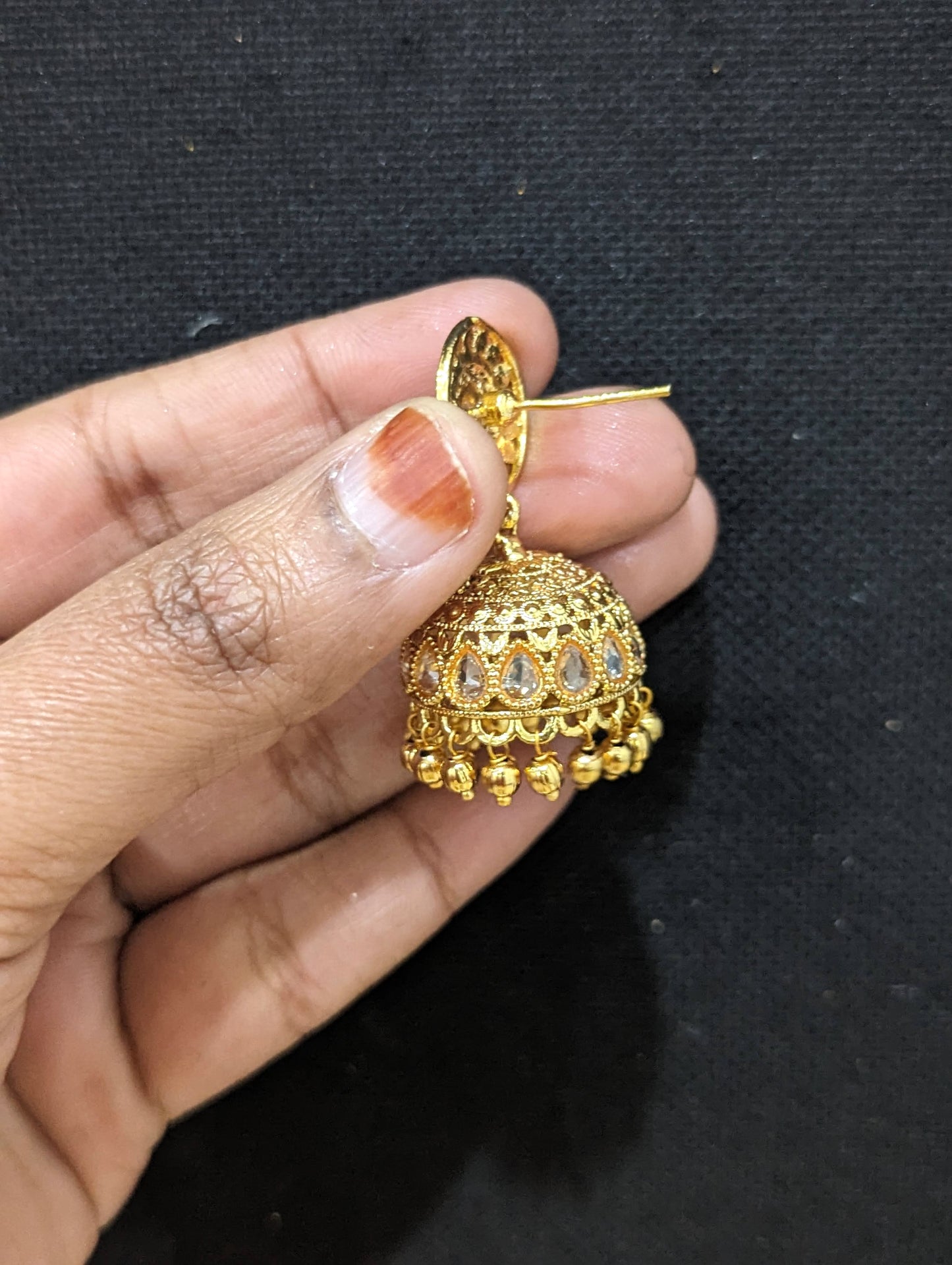 Gold plated Polki Medium Jhumka Earrings
