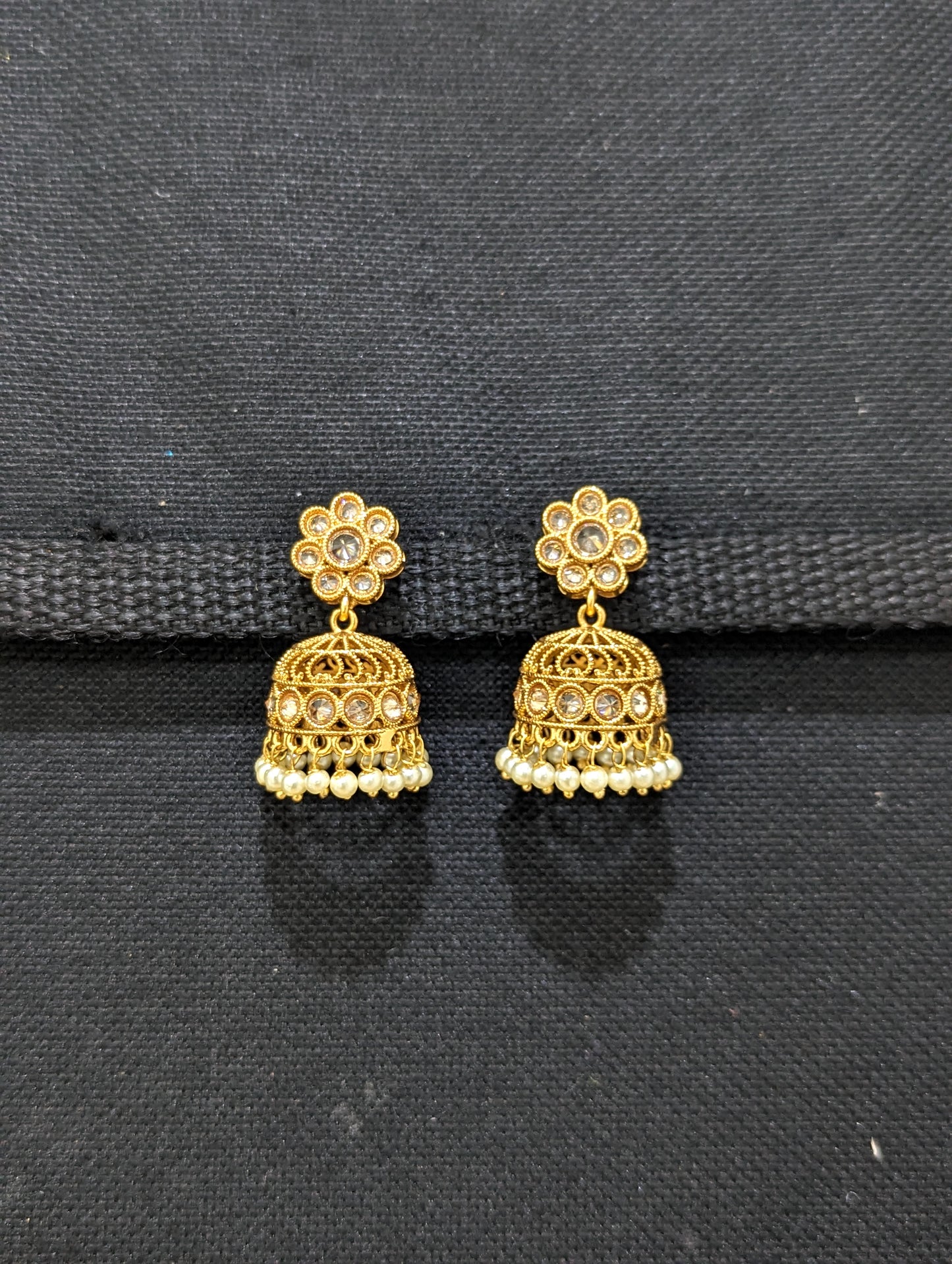 Gold plated Flower Polki Jhumka Earrings
