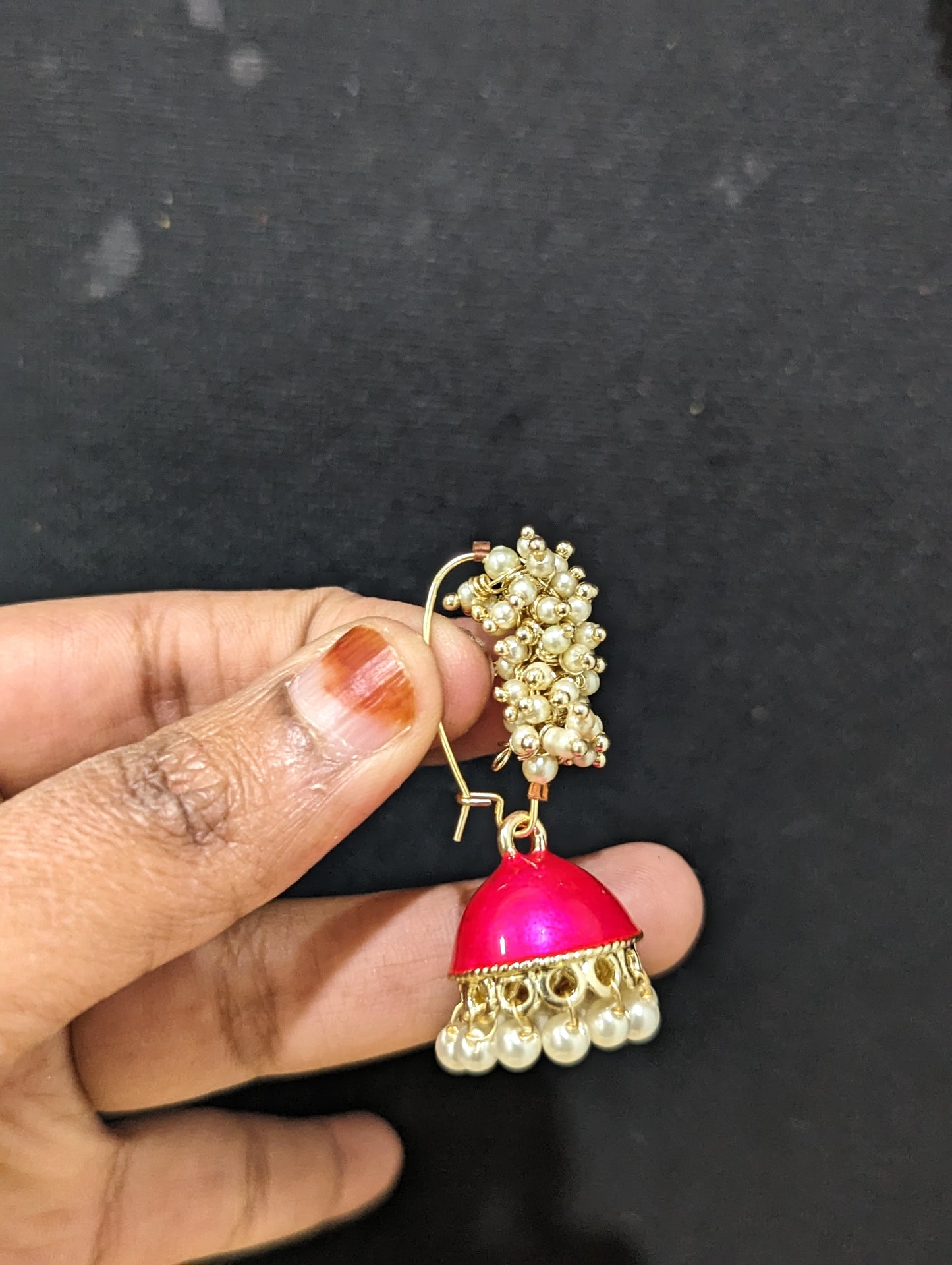 Pearl cluster Enamel Jhumka Earrings