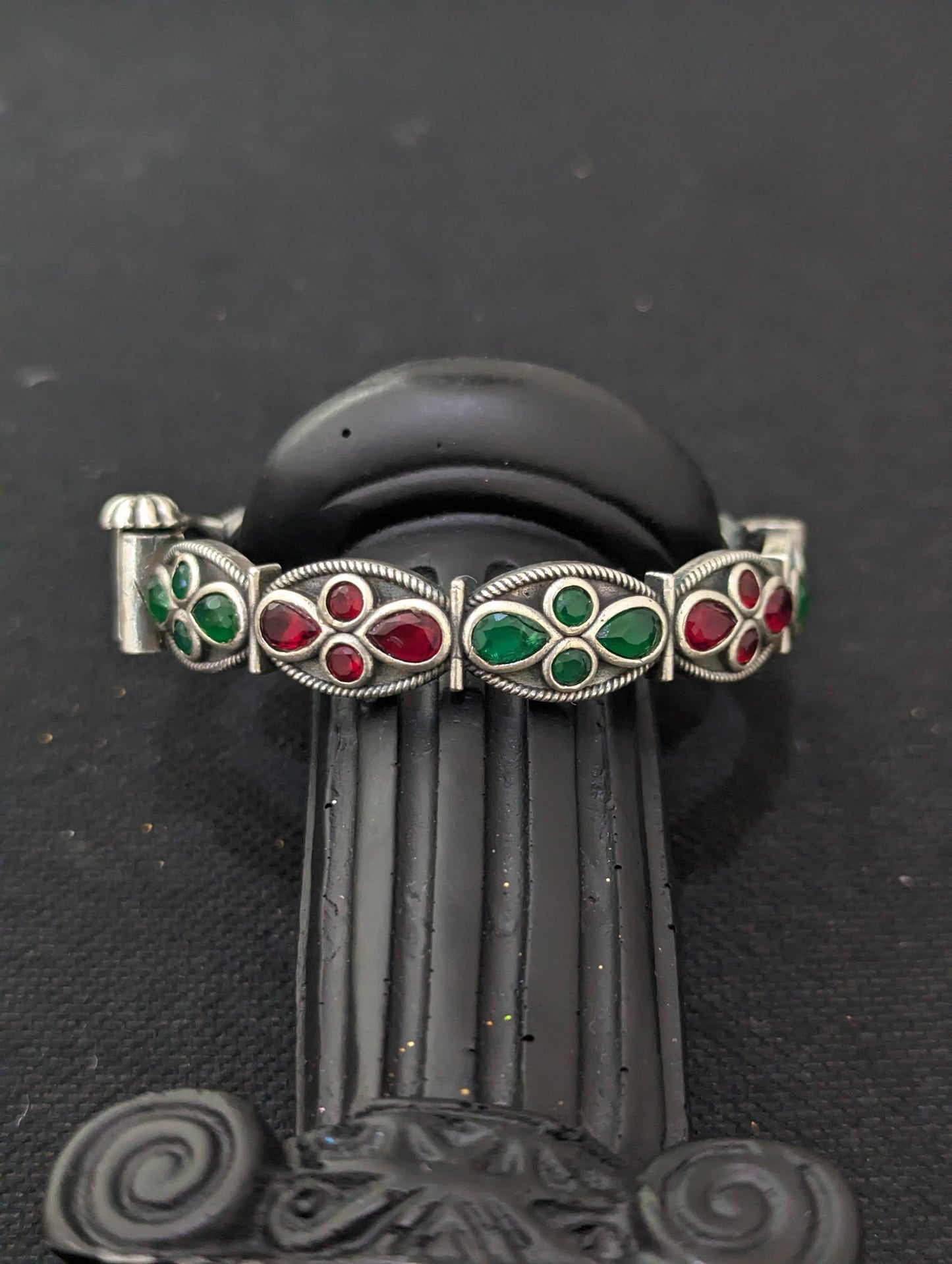 Oxidized Silver Flower Polki kada bracelet