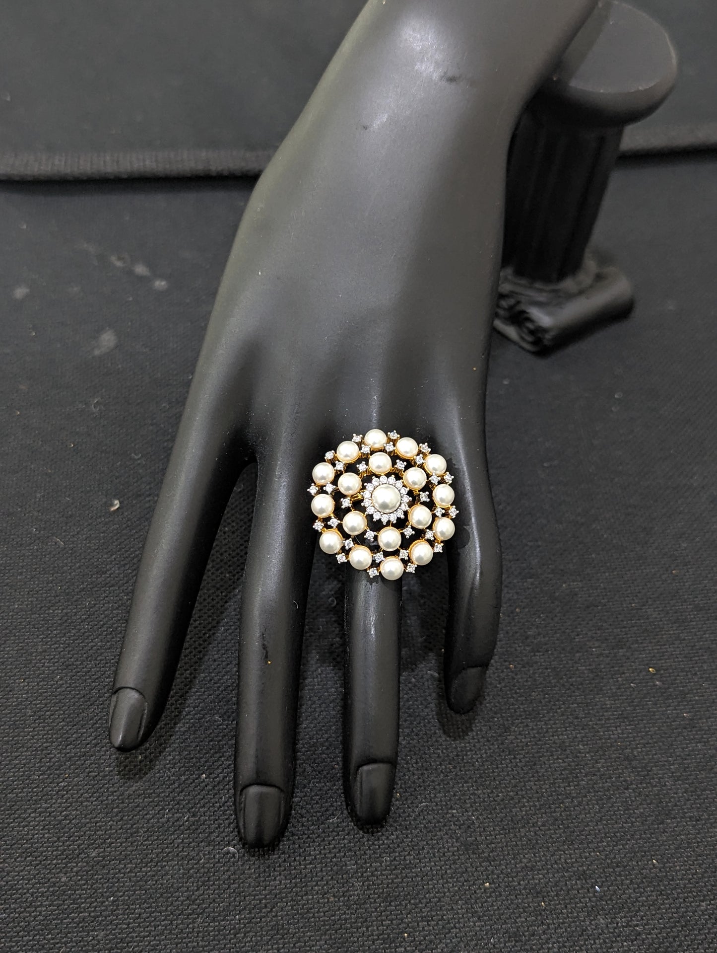 Pearl White CZ Adjustable Finger ring