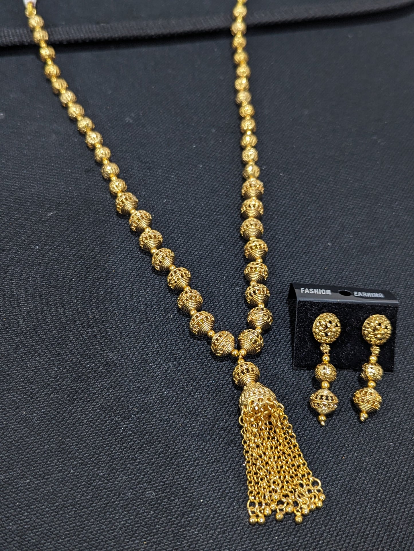 Ball bead mid length Chain and Earrings set