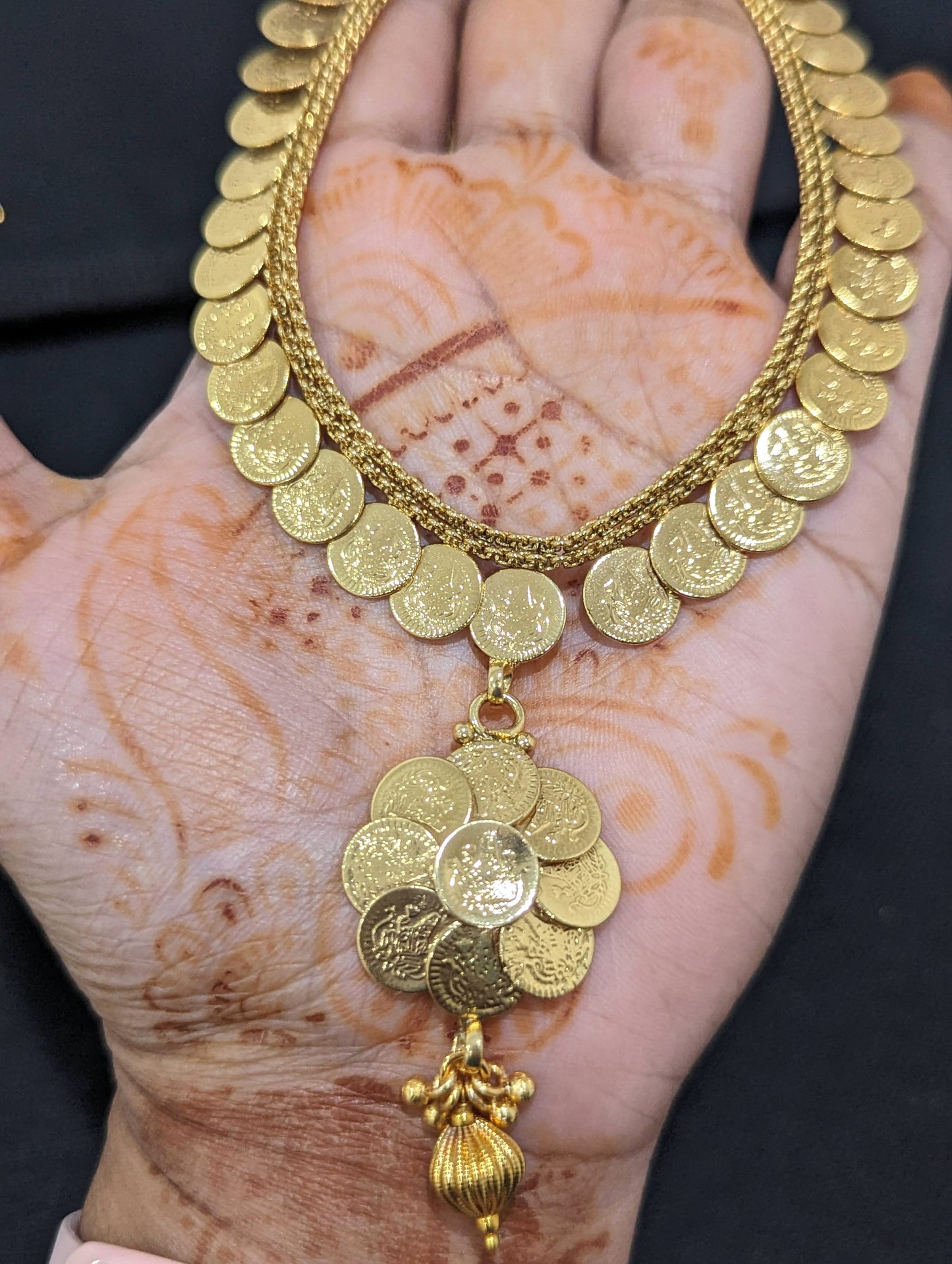 Goddess Lakshmi coin design Long Haar and Jhumka set