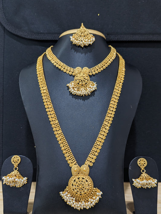 Gold plated pearl cluster Bridal Combo set