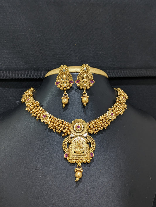 Lakshmi ji Matte Gold plated Choker Set - Simpliful