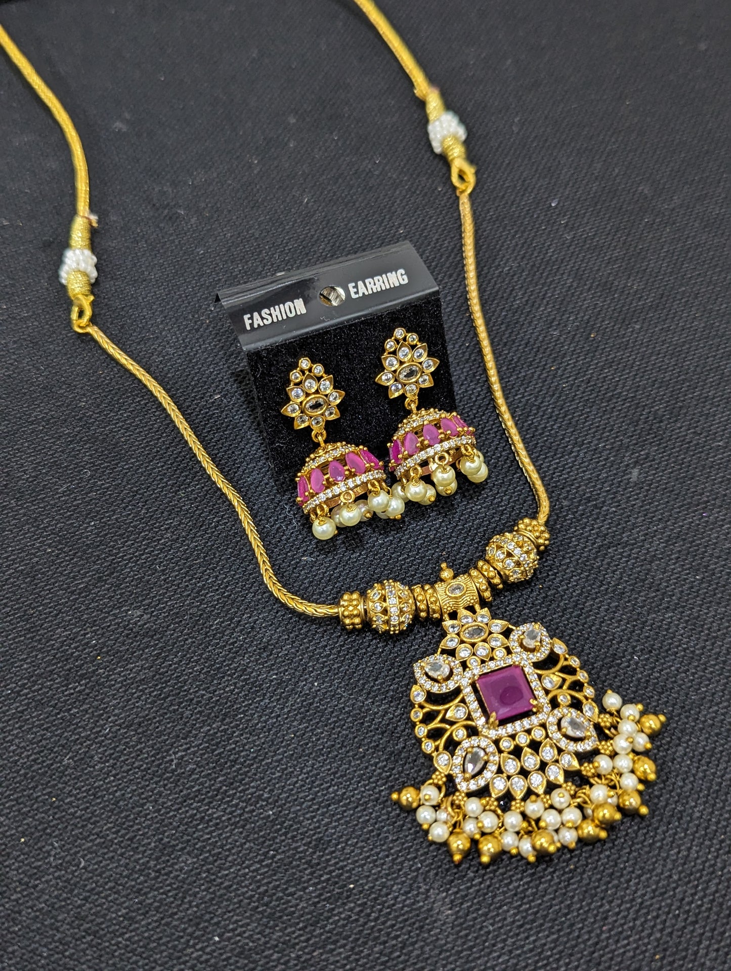Antique gold Adigai Choker Necklace and Jhumka Earrings set