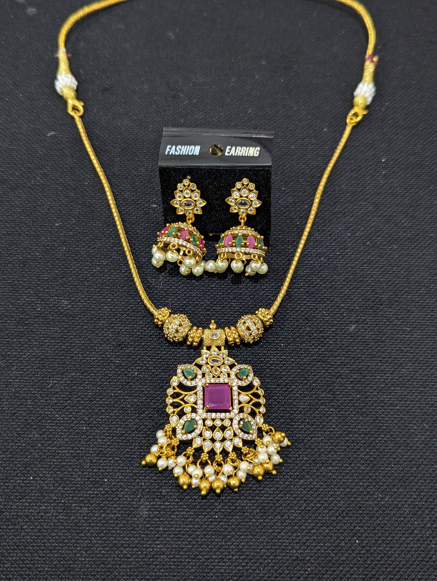 Antique gold Adigai Choker Necklace and Jhumka Earrings set