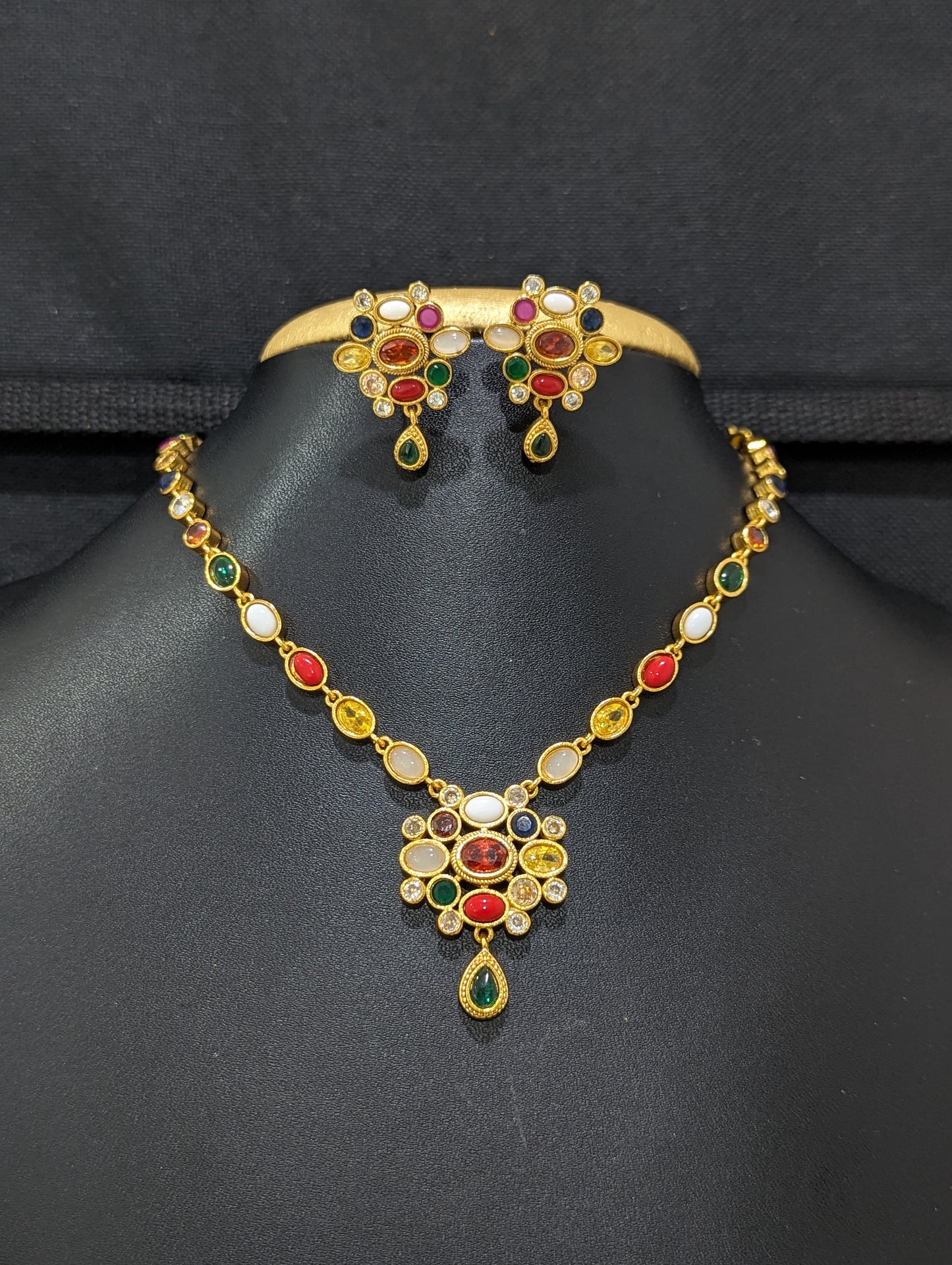 Navratna stone Choker necklace and earrings set