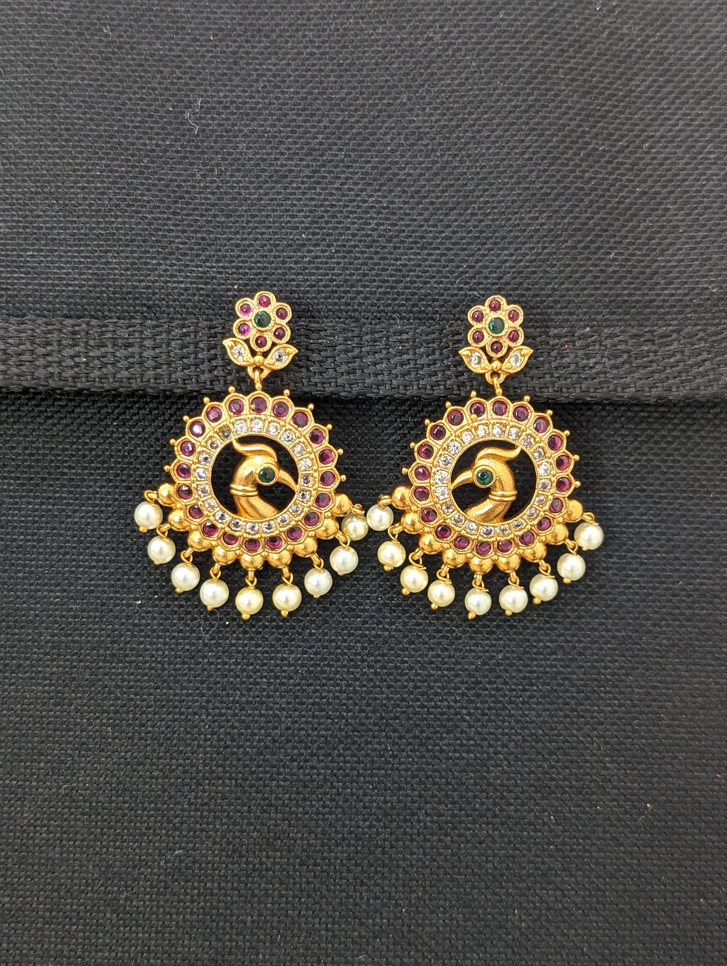 Antique Gold plated CZ Peacock Chandbali Earrings