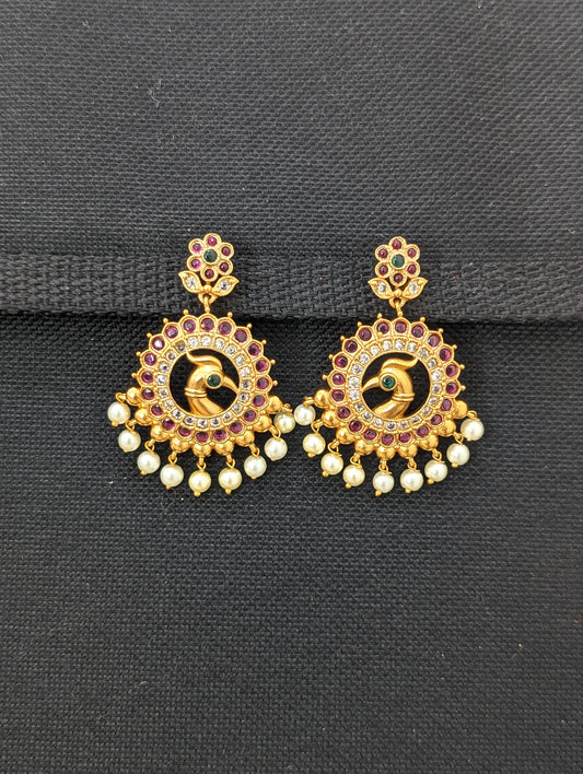 Antique Gold plated CZ Peacock Chandbali Earrings