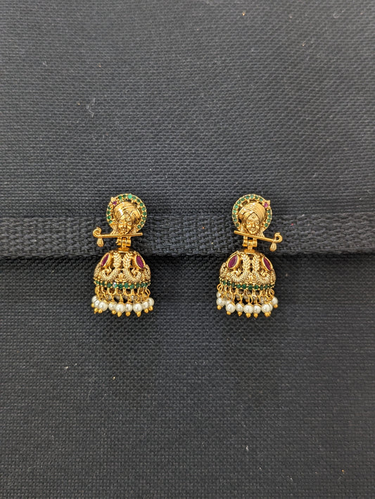 Antique Gold plated Krishna CZ Jhumka Earrings