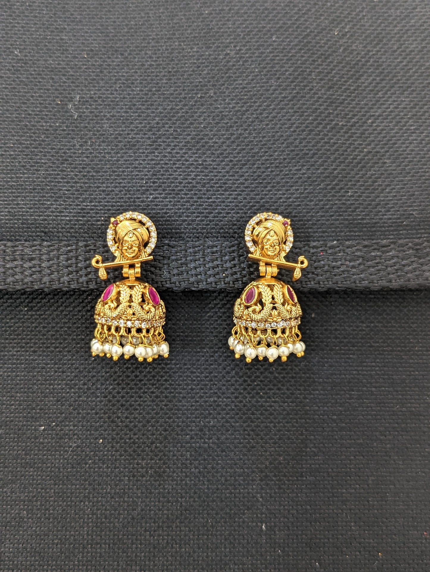 Antique Gold plated Krishna CZ Jhumka Earrings