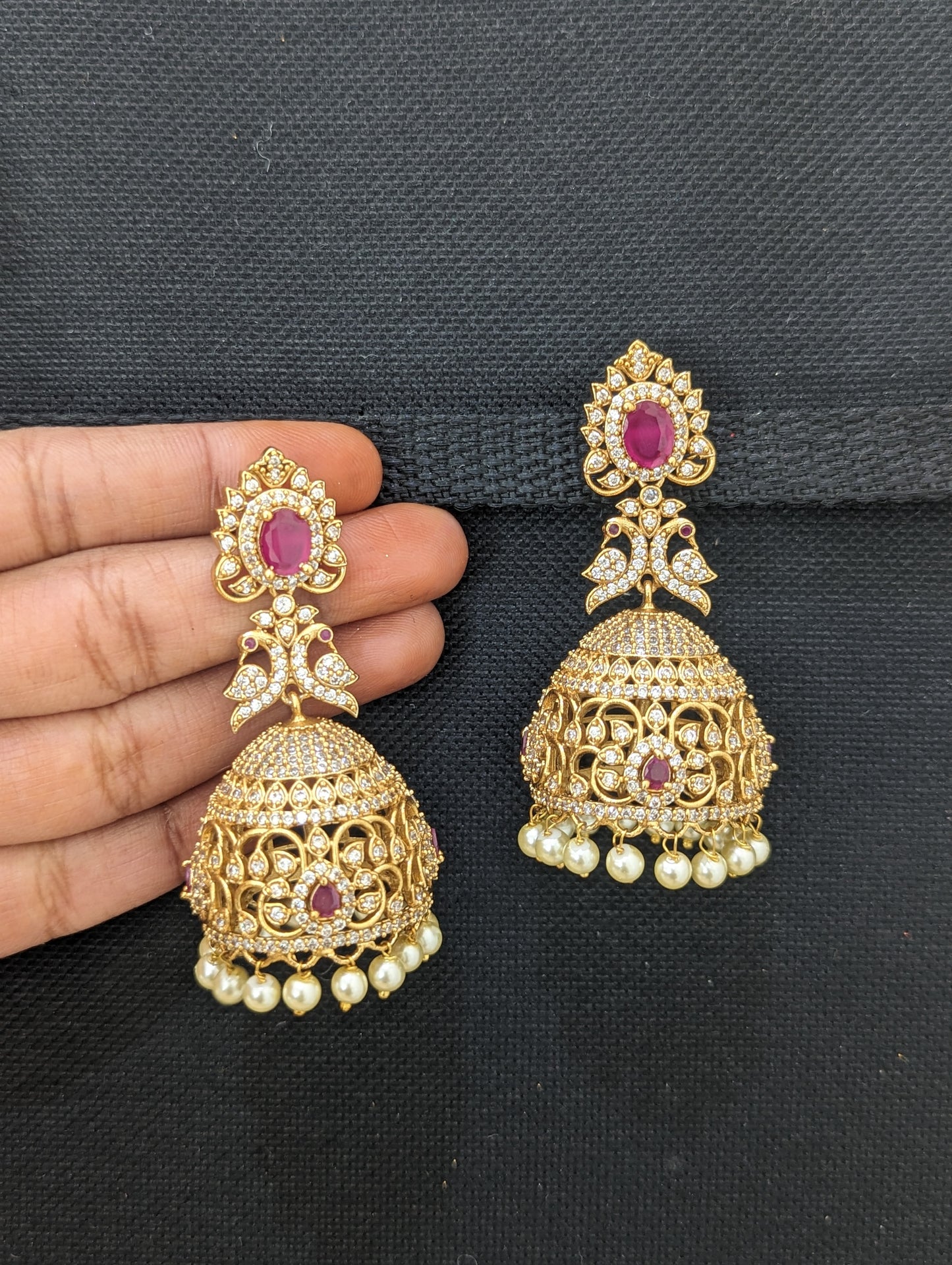 Antique Gold plated Peacock Large Jhumka Earrings