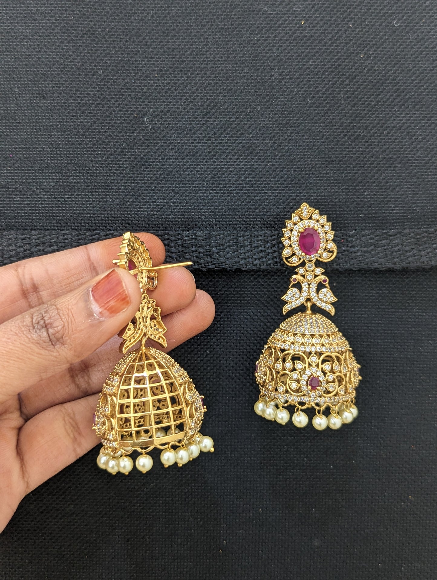 Antique Gold plated Peacock Large Jhumka Earrings
