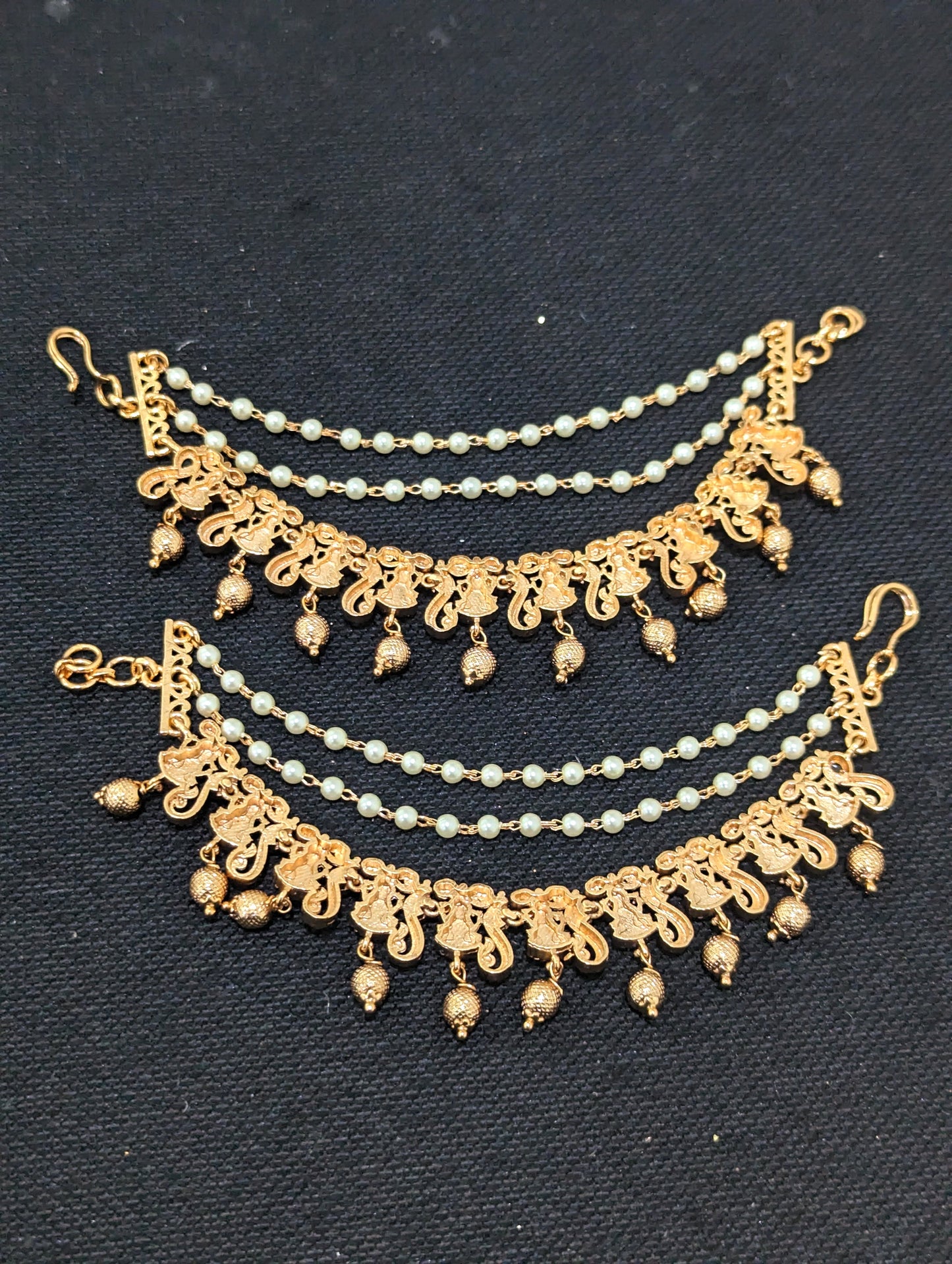 Goddess Lakshmi Kemp triple layer earrings chain / Maatal