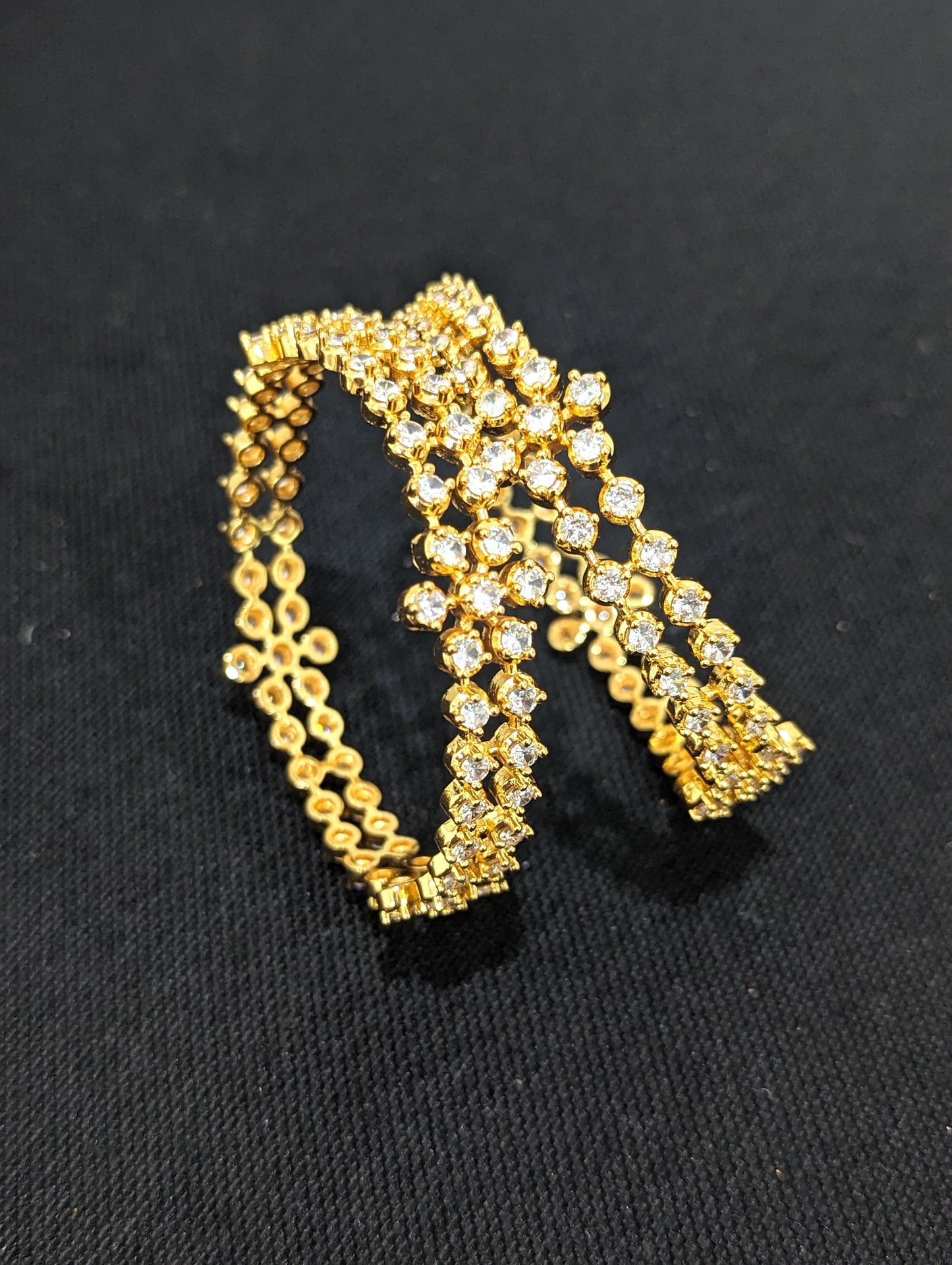 Dual line White CZ Gold plated Bangles