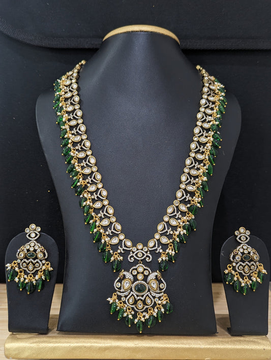 Victorian CZ Long chain Beaded Necklace and Earrings set