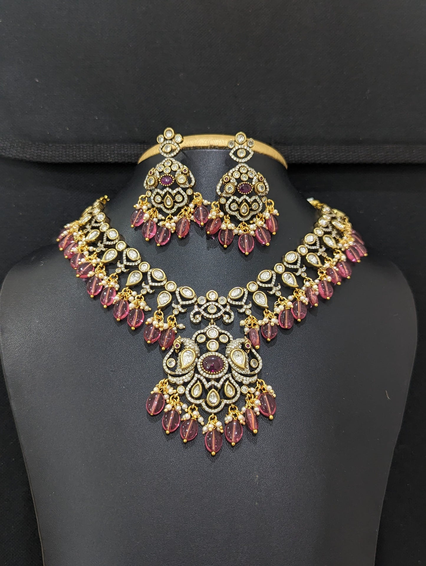 Victorian CZ Choker Necklace and Earrings set - D2