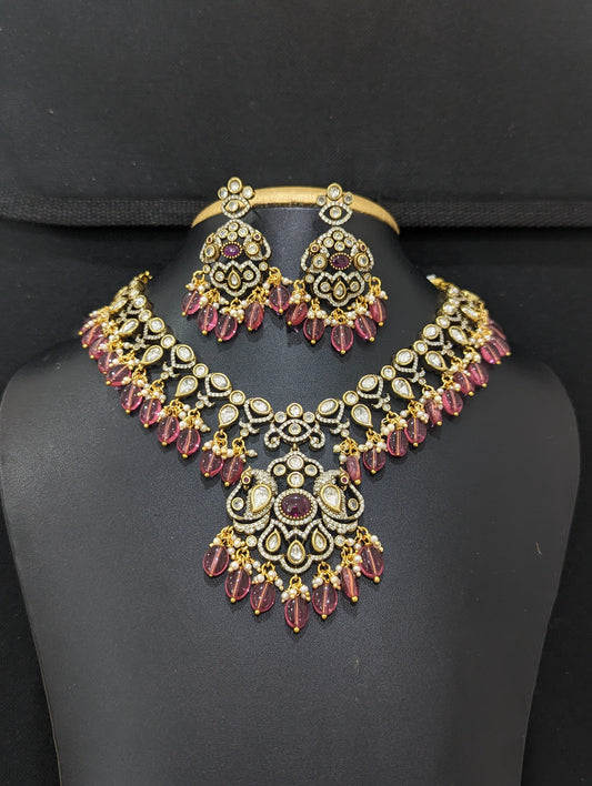 Victorian CZ Choker Necklace and Earrings set - D2