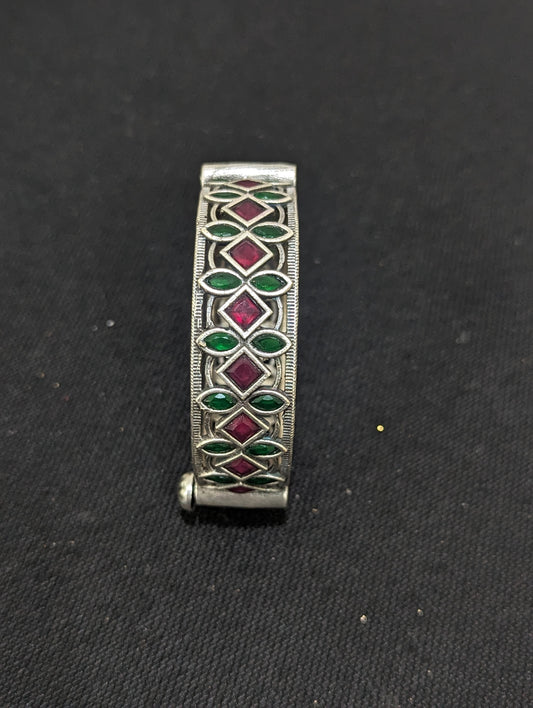 Oxidized Silver Diamond Polki kada bracelet