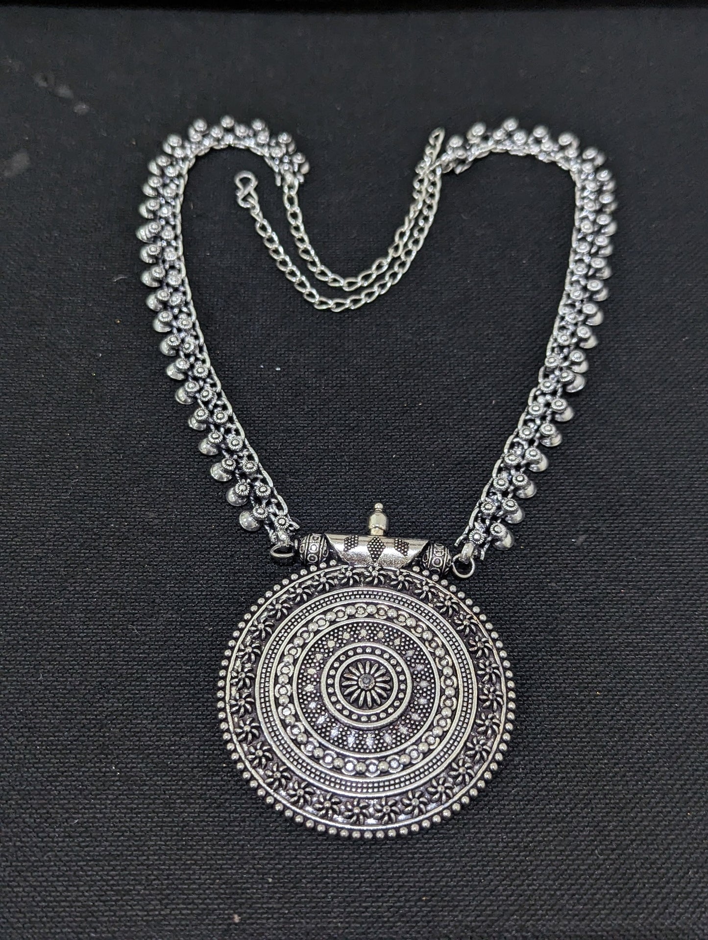 Oxidized Silver Long Chain Necklace - D1