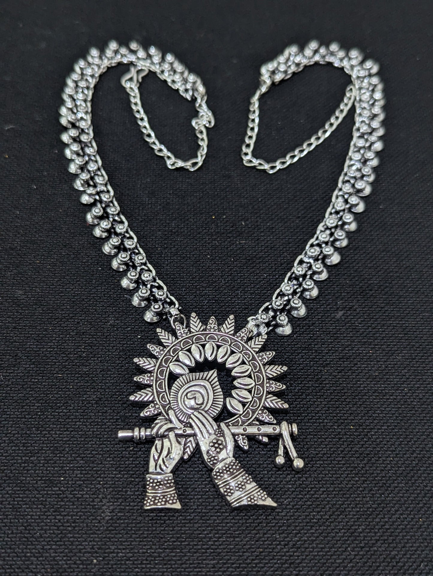 Oxidized Silver Long Chain Necklace - D4