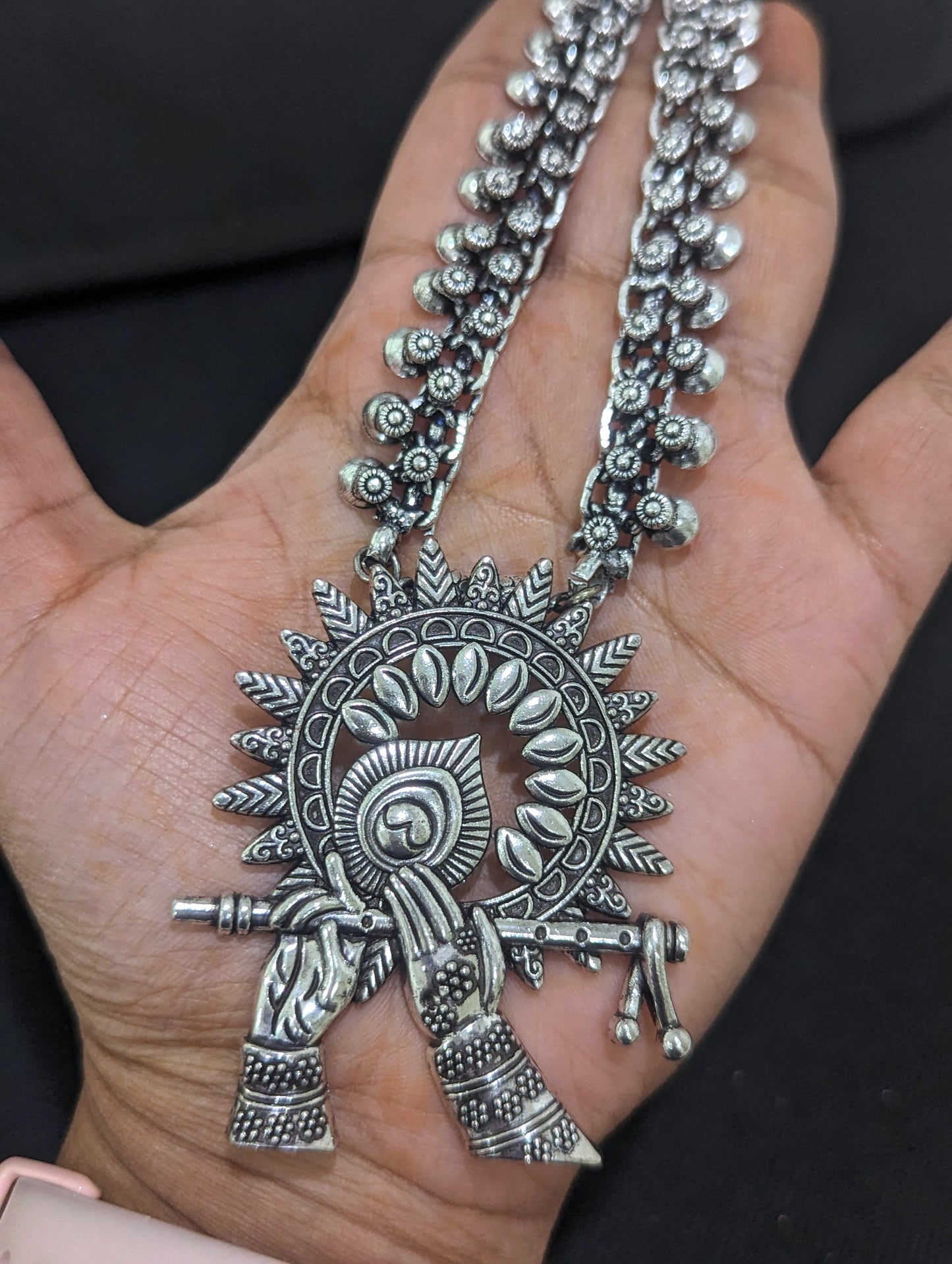 Oxidized Silver Long Chain Necklace - D4