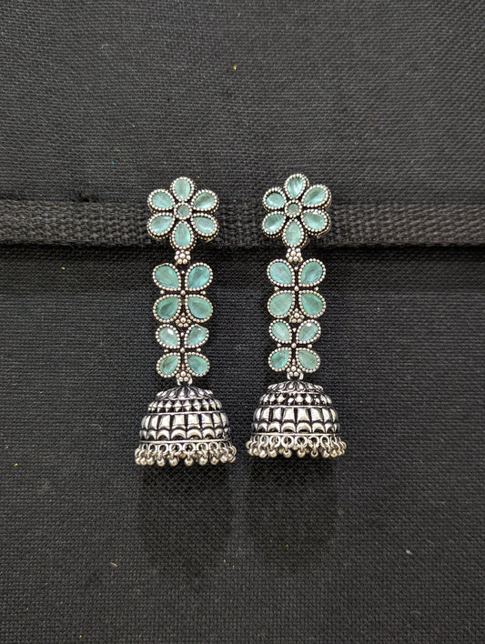 Oxidized Silver Polki Dangle Jhumka Earrings - Simpliful
