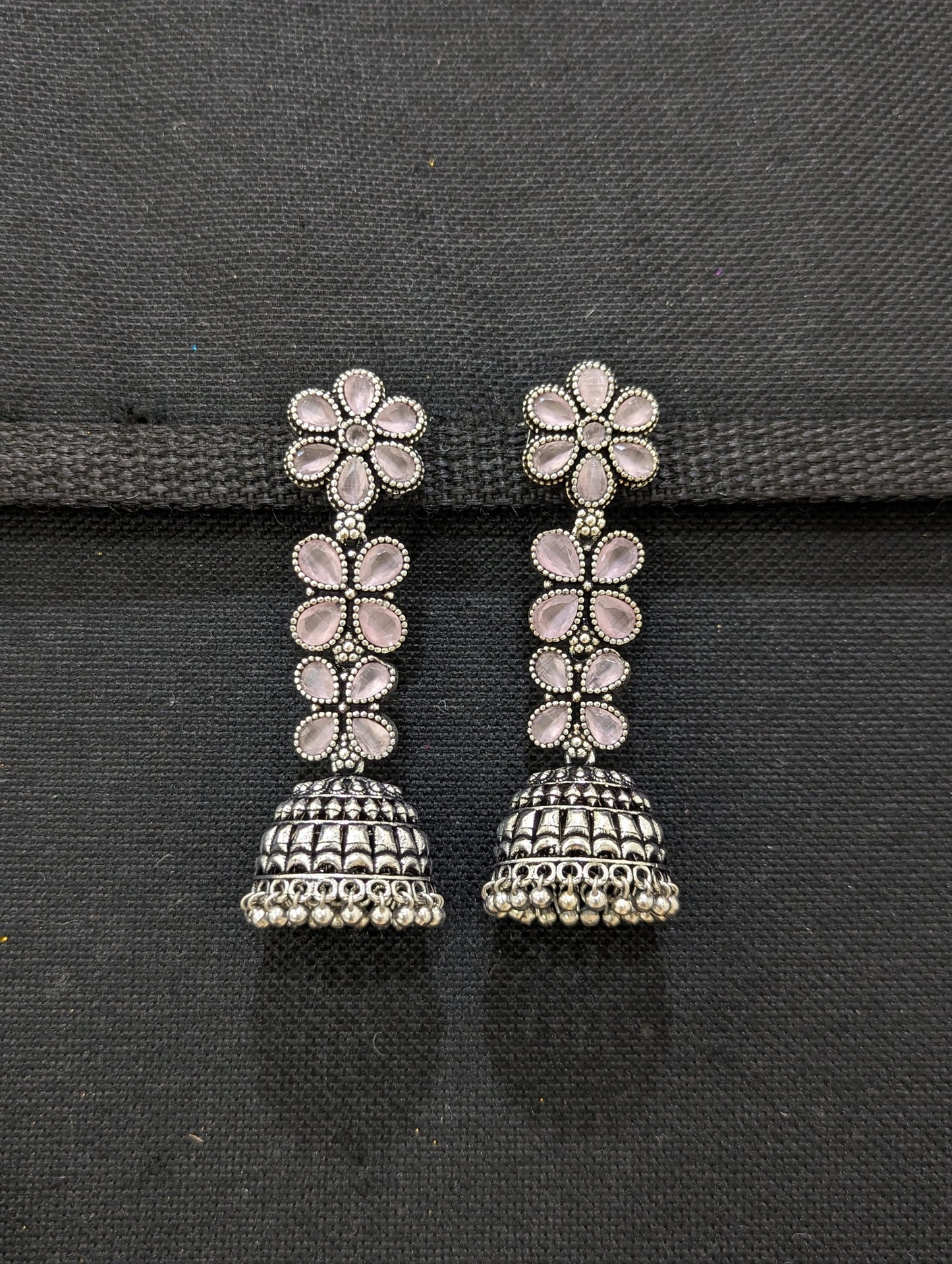 Oxidized Silver Polki Dangle Jhumka Earrings
