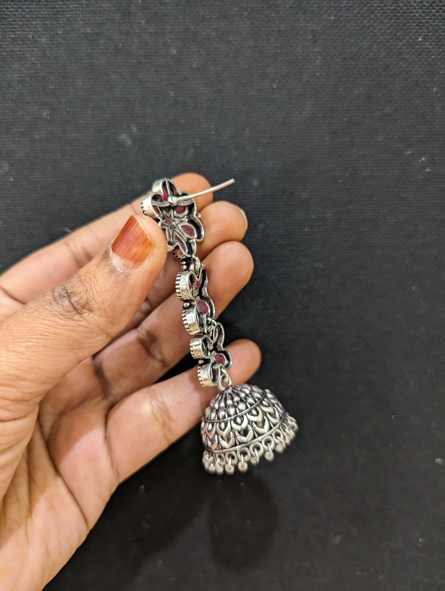 Oxidized Silver Polki Dangle Jhumka Earrings