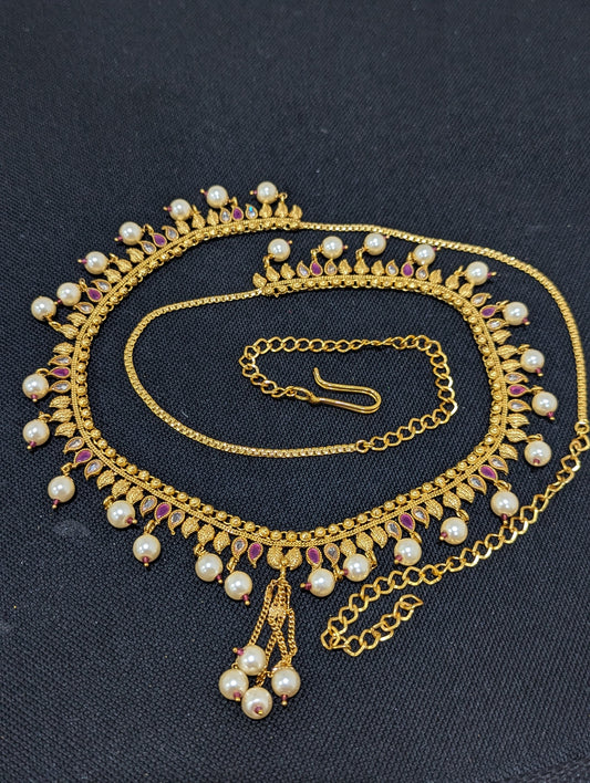 Grand gold plated polki stone Hip Chain / Waist Belt / Hip Belt - Design 6